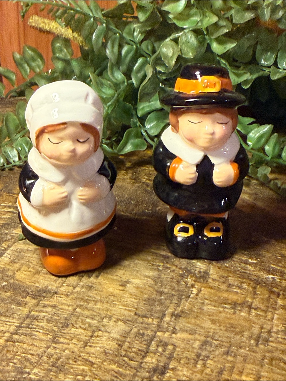 Cute Pilgrim Salt & Pepper Shakers - Orange, Black, White